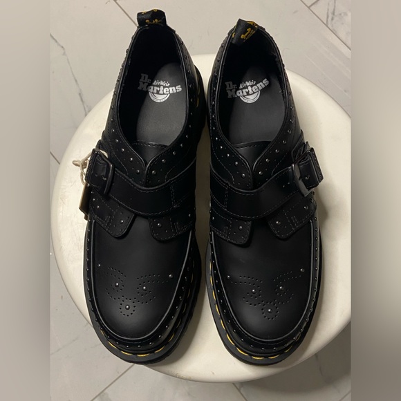 DR. MARTENS Black RAMSEY QUAD STUD Buckle Leather Shoes
